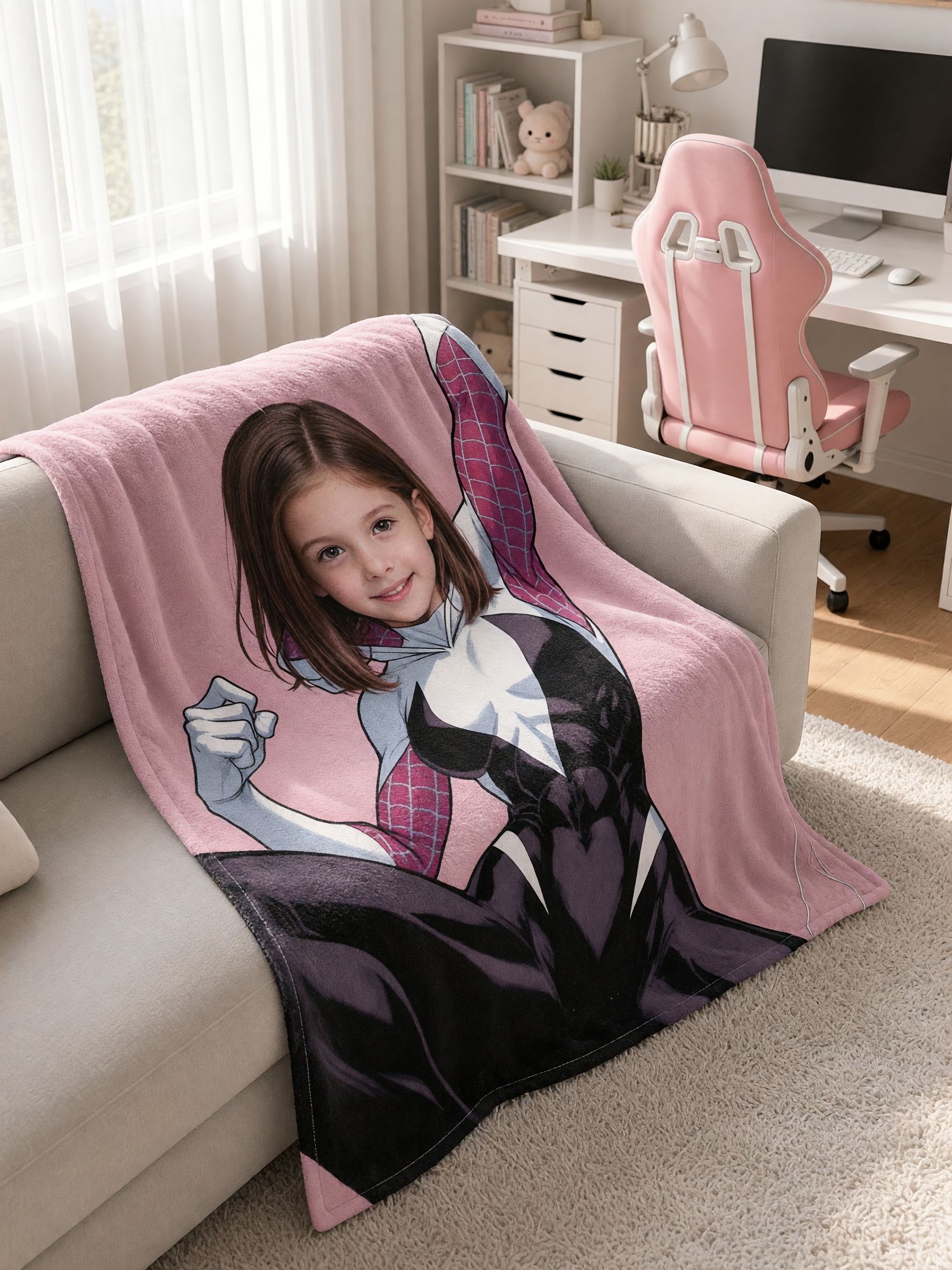 Custom Face Photo Blanket Personalized Superhero Flannel Fleece Throw Soft Anti-Pilling Cover Ideal Personalized Gift
