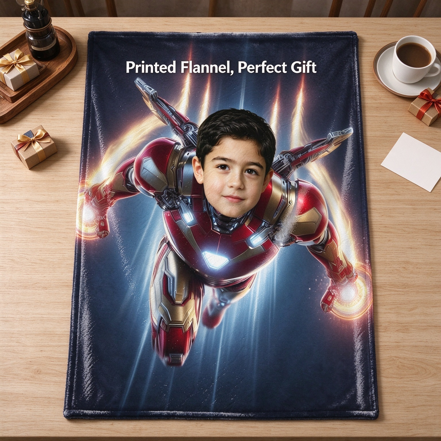 Custom Face Superhero Blanket Personalized Photo Flannel Throw Soft Cozy Fleece Blanket Ideal Gift for Kids Boys