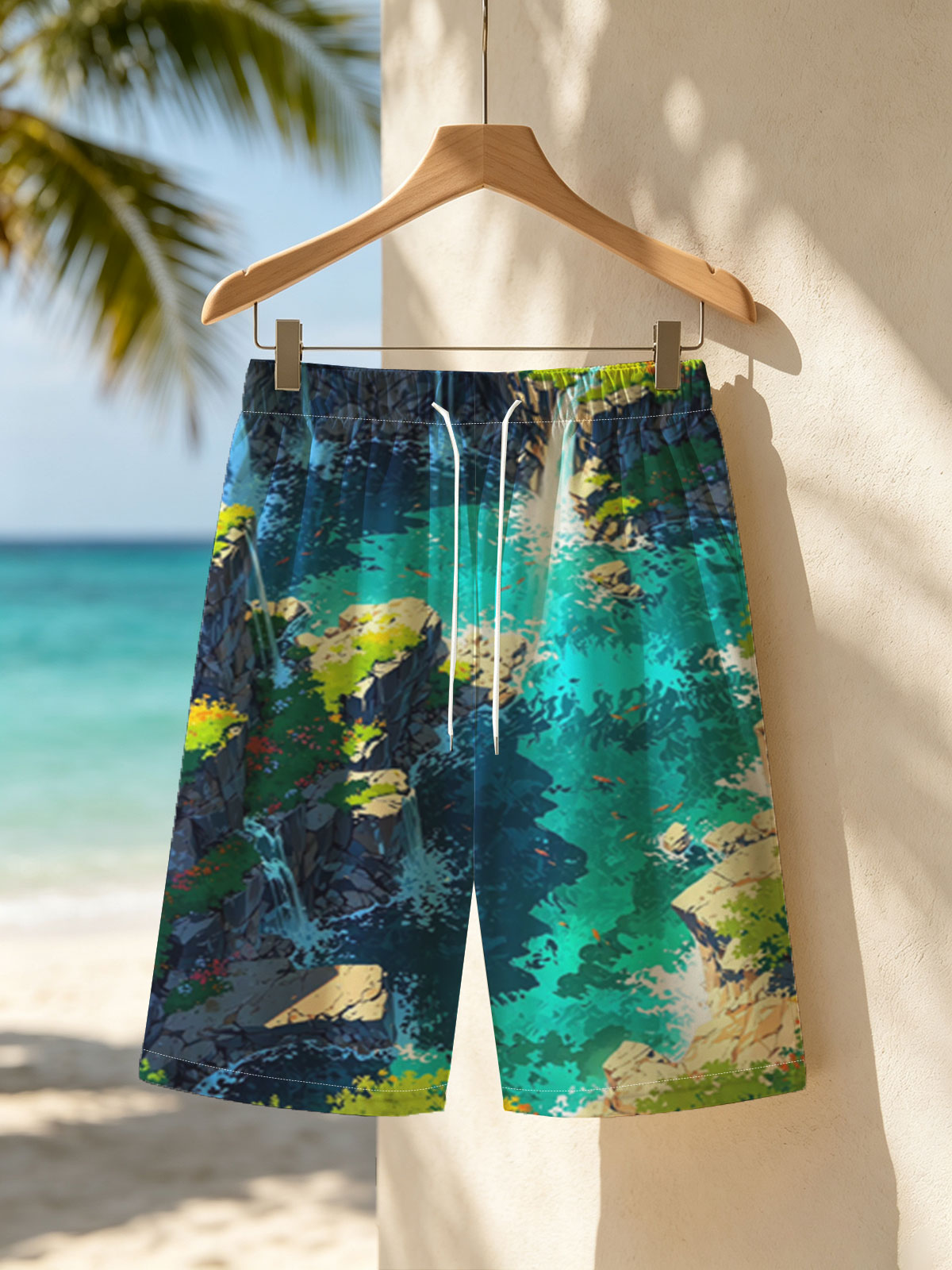 Crystal Clear Waterfalls in a Lush Canyon -  Beach shorts