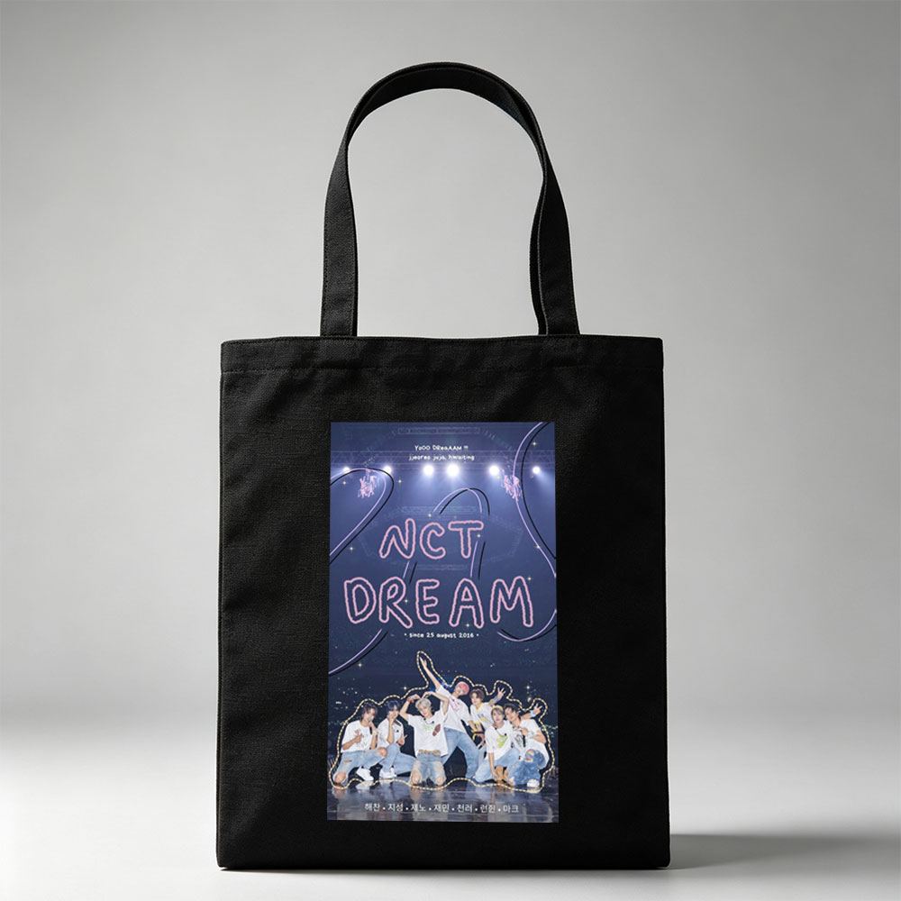 NCT DREAM on Stage Performance in Vibrant Group Photo with Cosmic Background - Canvas tote bags