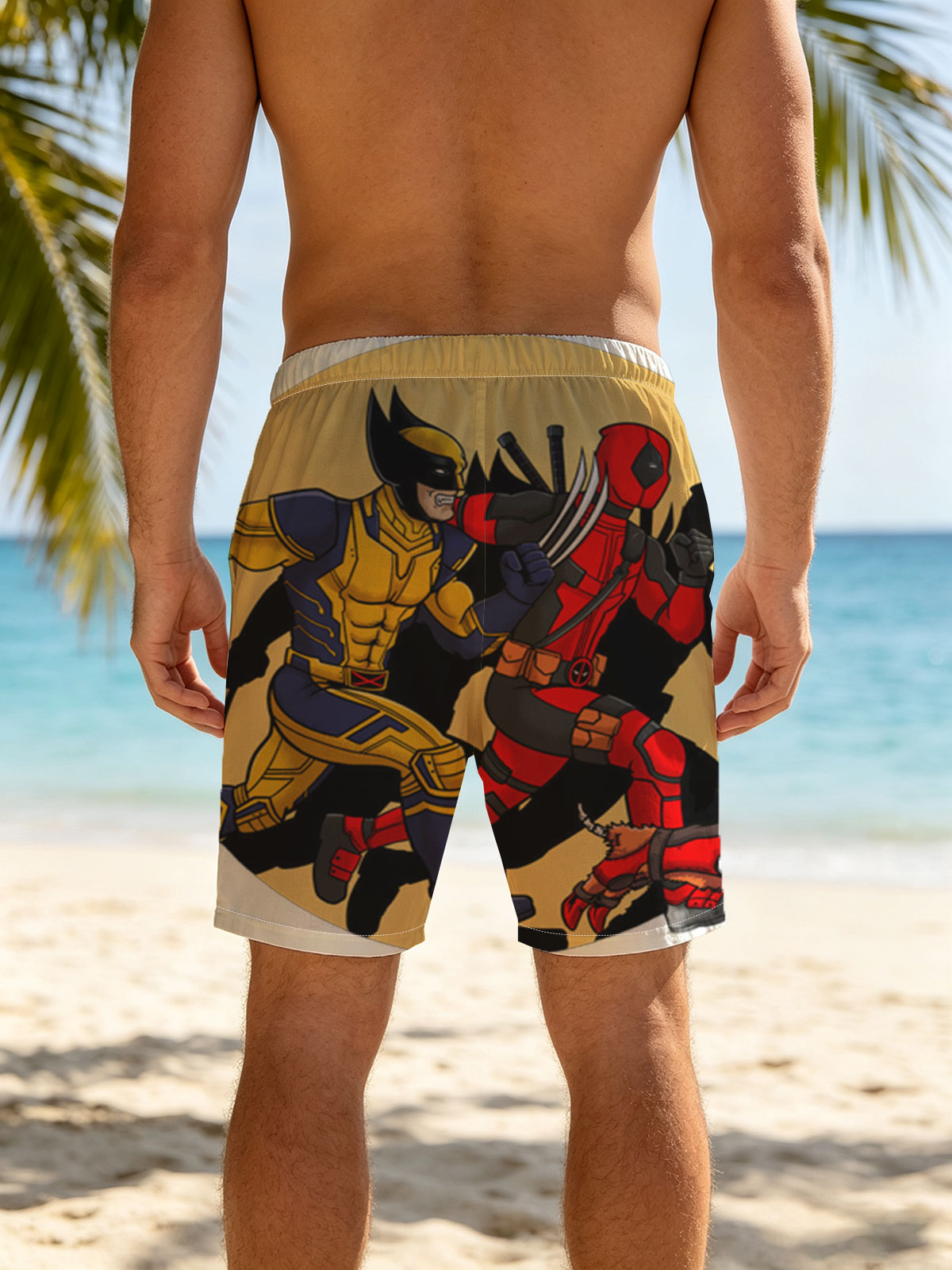 Wolverine and Deadpool in Action with Dogpool -  Beach shorts