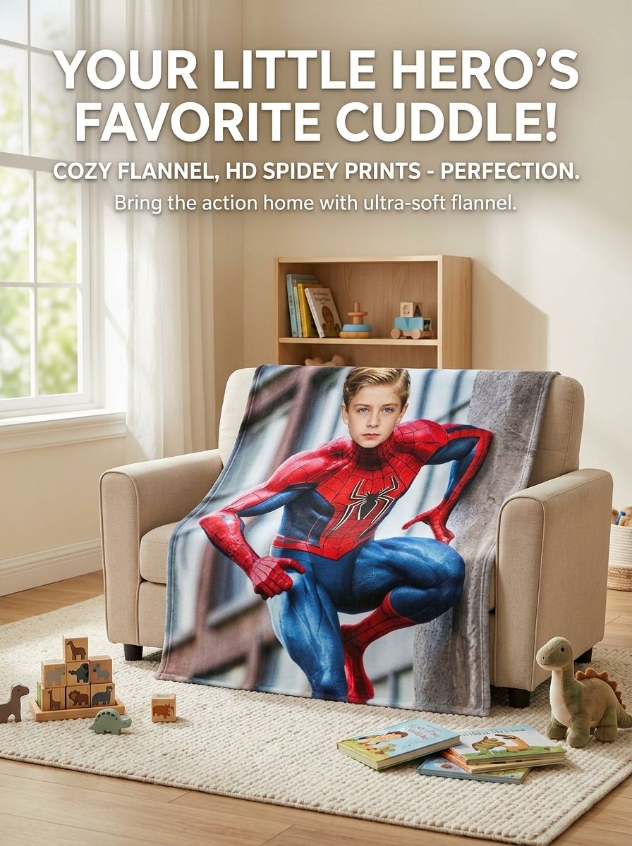 Custom Face Photo Superhero Flannel Fleece Blanket, Ultra Soft Personalized Throw for Bed Couch, Cozy Gift for Kids