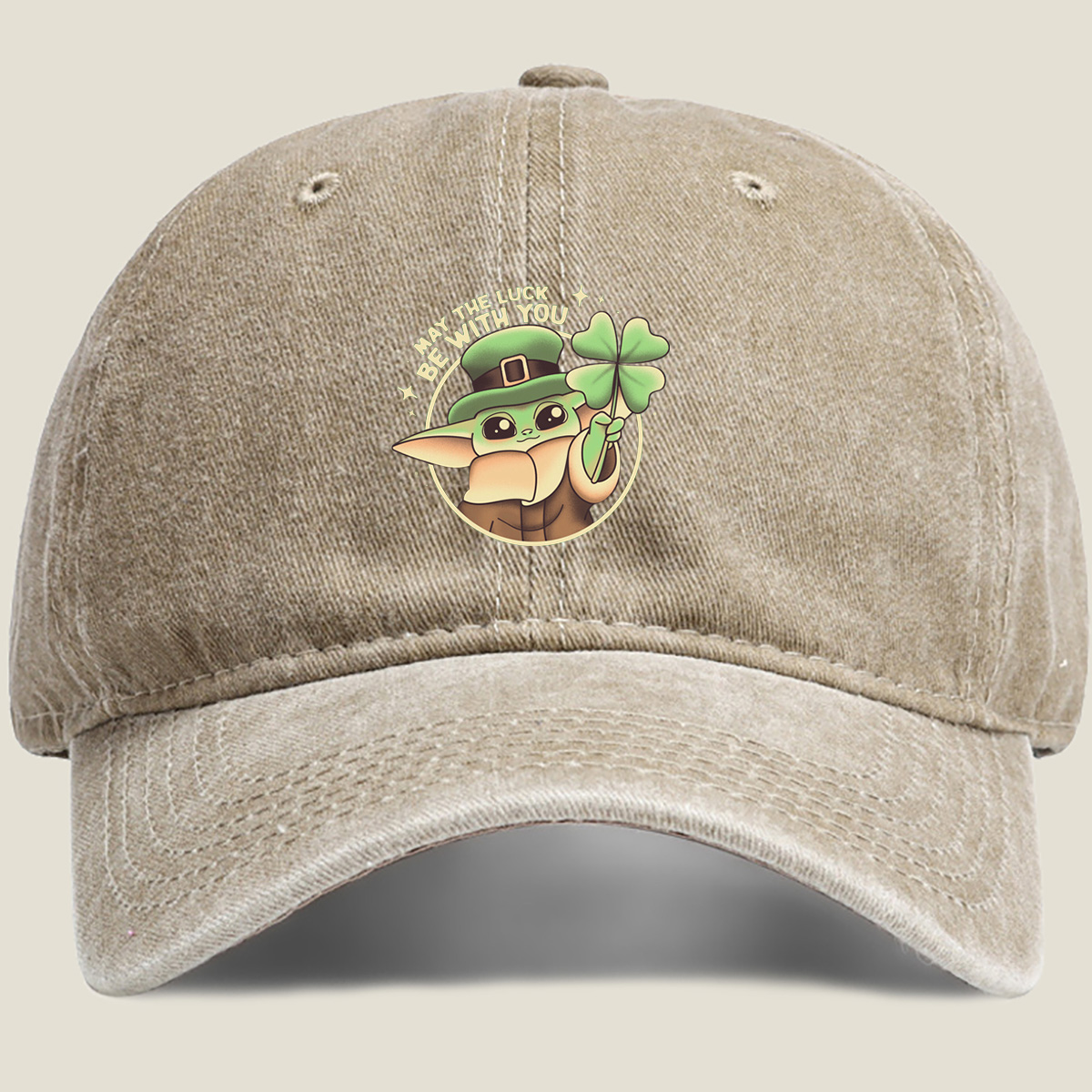 Baby Yoda Wearing Leprechaun Hat Holding Four Leaf Clover with 