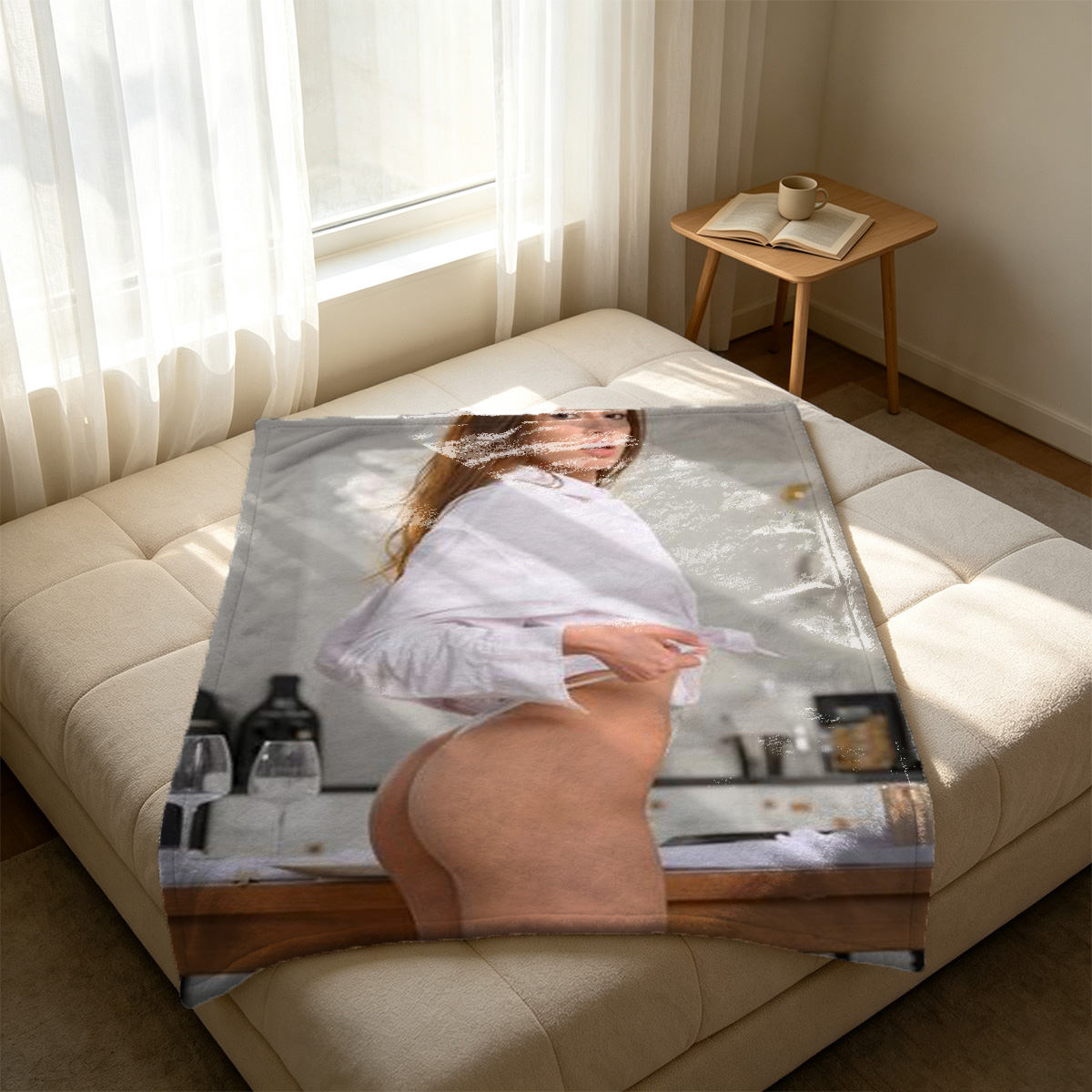 Rina Ishihara in Lavender Lace Bra by the Window - Blanket