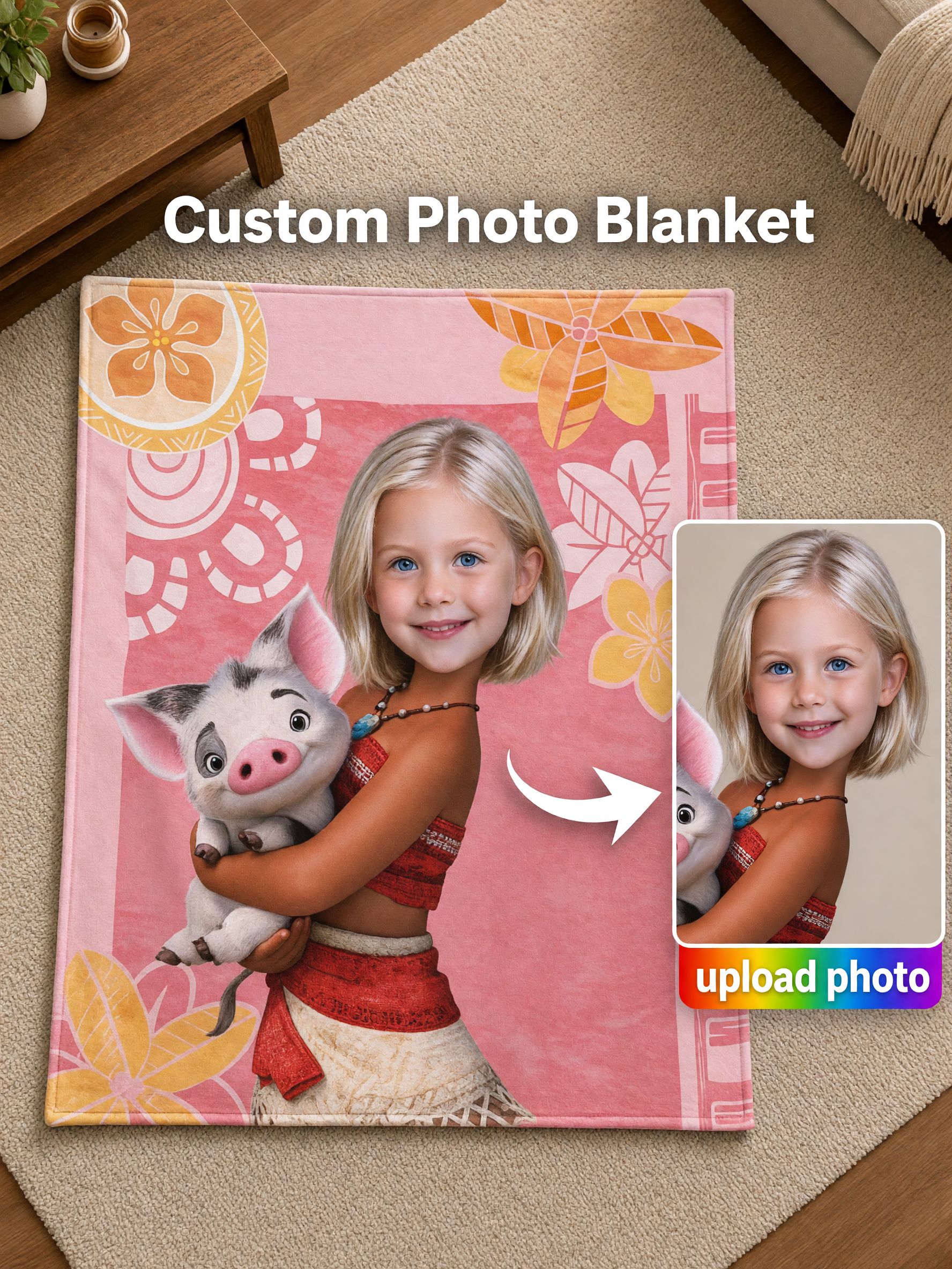 Custom Face Photo Blanket Personalized Tropical Cartoon Flannel Fleece Throw Soft Bed Sofa Cozy Keepsake Gift for Kids