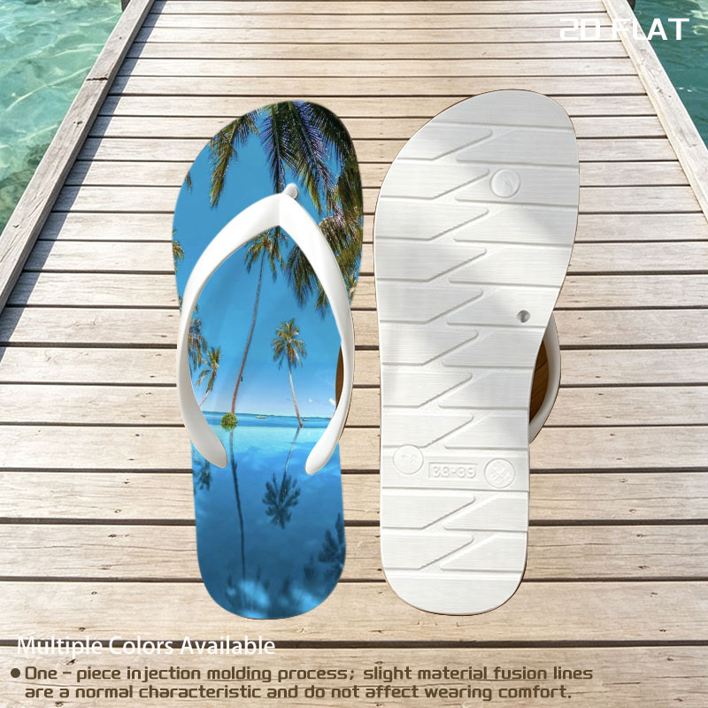 Tropical palm trees reflected in crystal-clear infinity pool under a vibrant blue sky. -  flip-flops