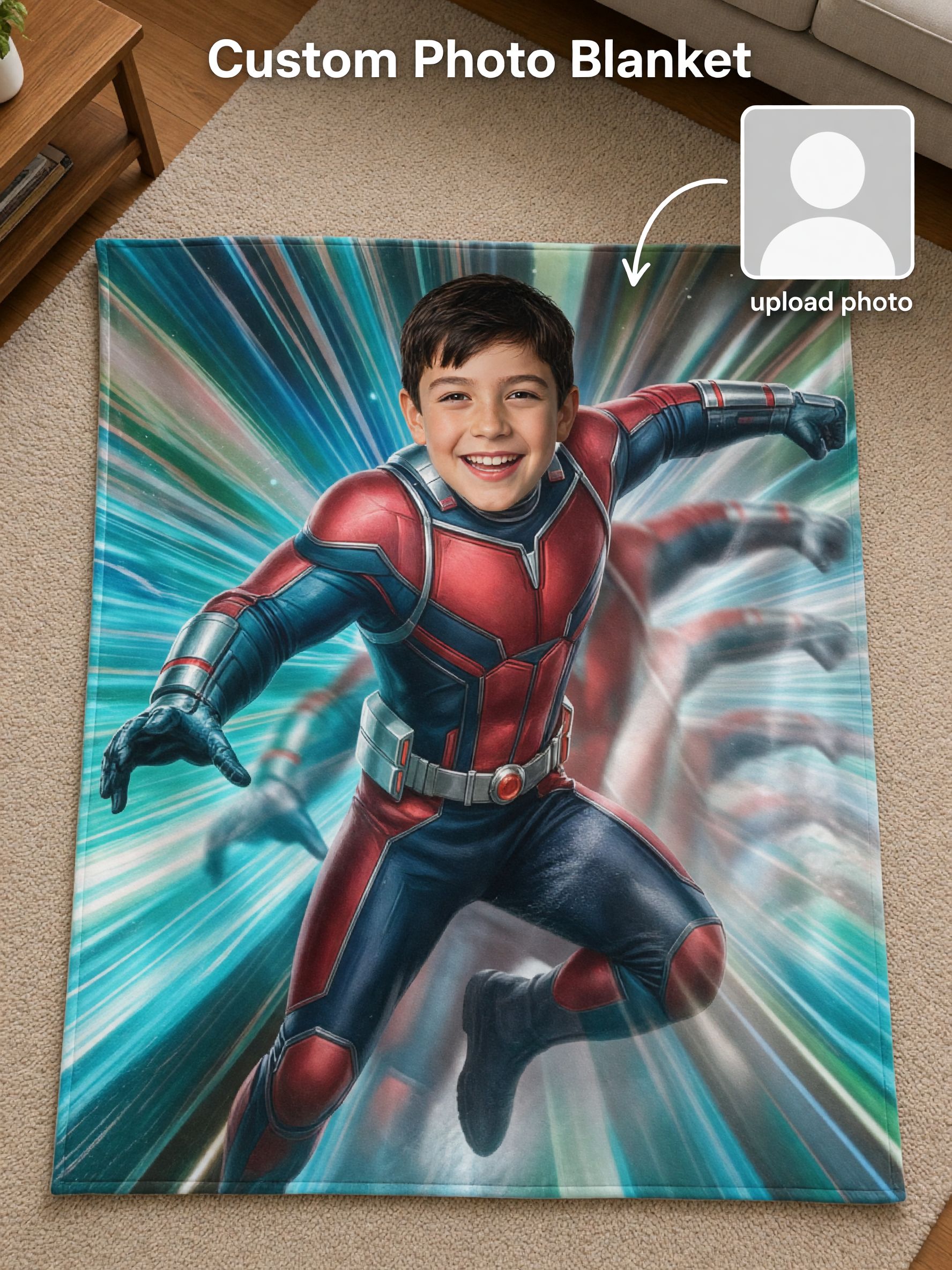 Custom Photo Superhero Flannel Blanket Ultra Soft Personalized Face Throw for Bed Couch and Cozy Gifting