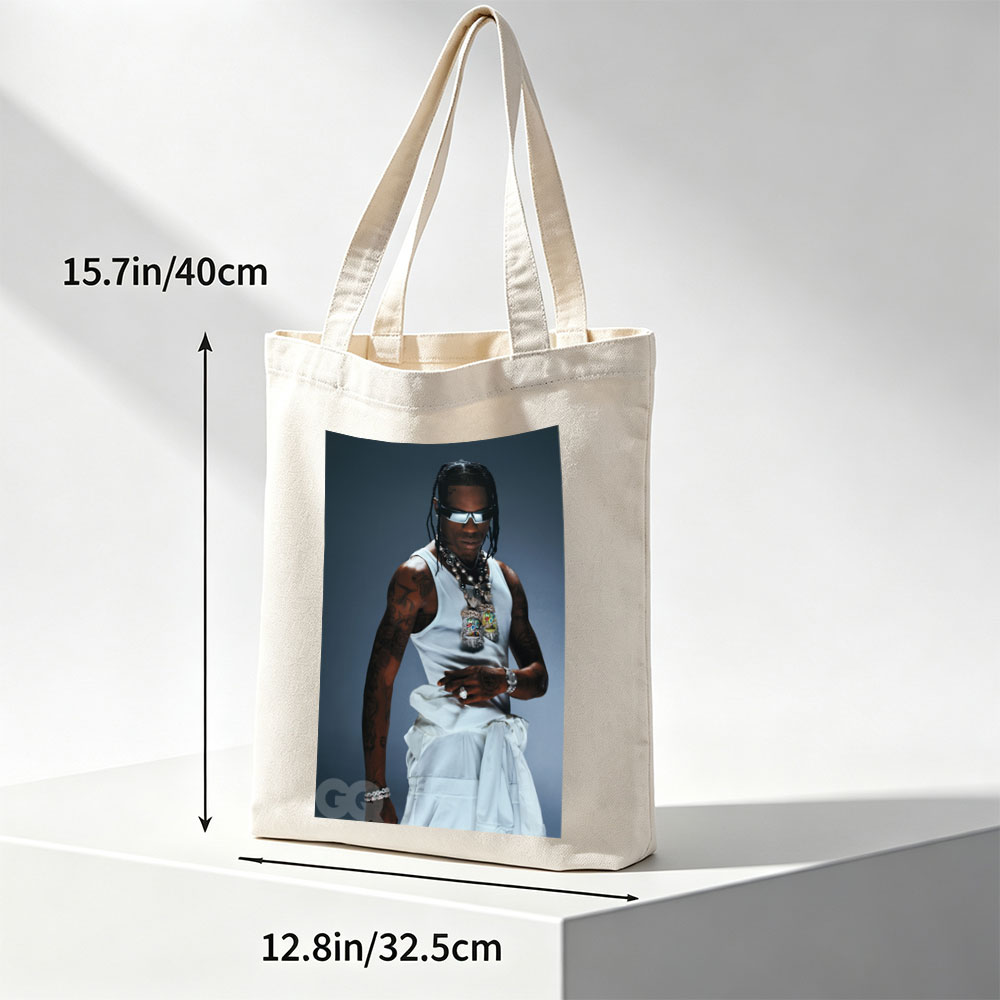 Travis Scott in a Fashion Editorial Pose Wearing a White Tank Top and Statement Jewelry for GQ - Canvas tote bags