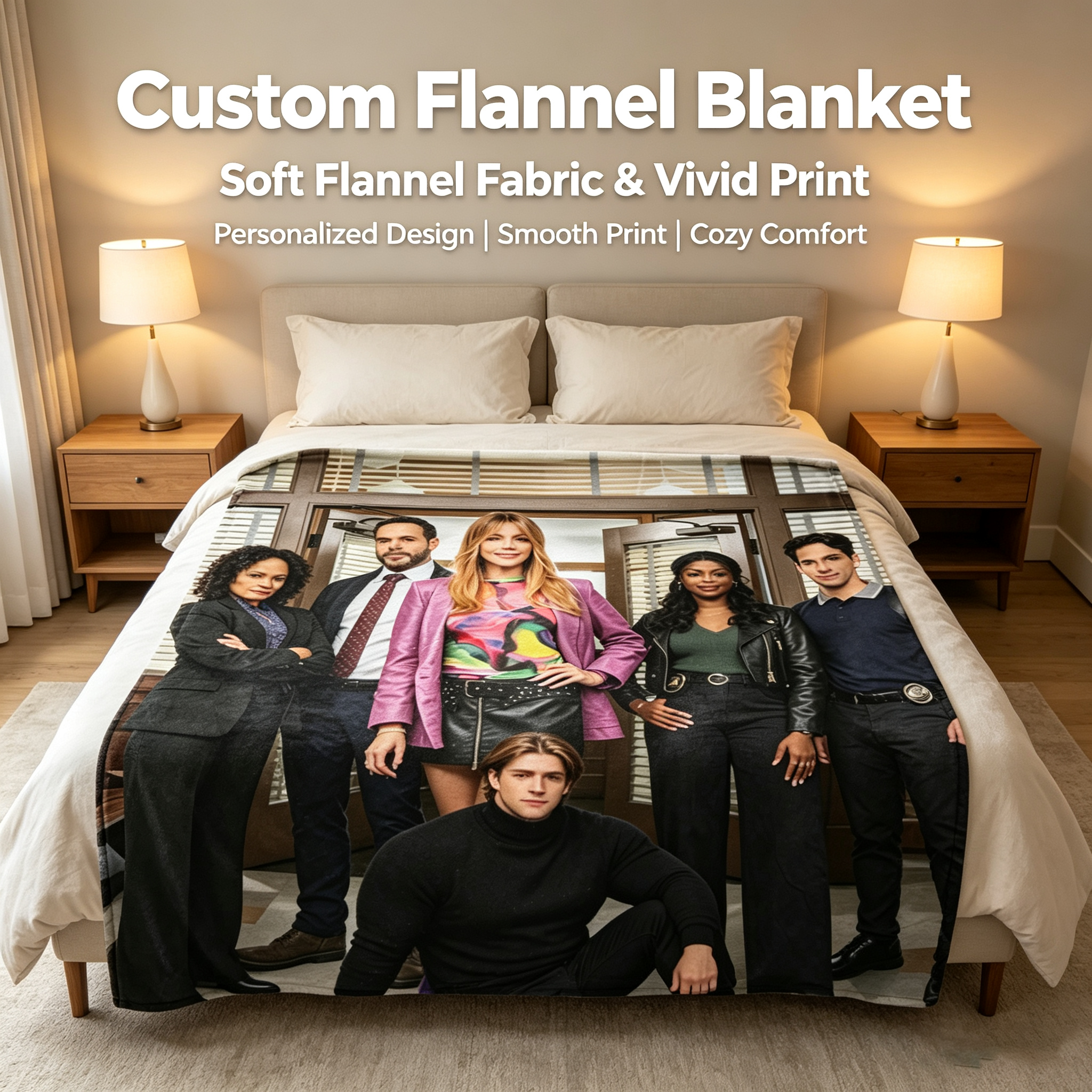 Custom Face Blanket - Brooklyn Nine-Nine Cast Portrait Flannel Blanket for Cozy Living Room or Bedroom Decor, Perfect Gift or Giveaway for Fans