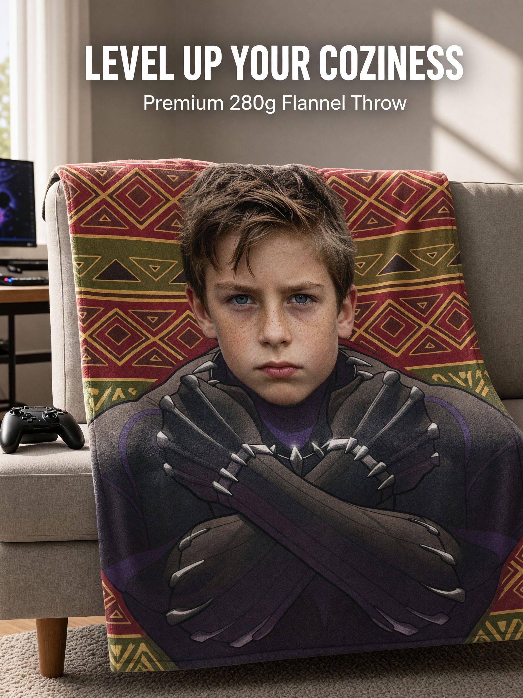 Custom Face Photo Blanket Personalized Flannel Throw Skin-Friendly Anti-Pilling Fleece Bed Couch Ideal Gift