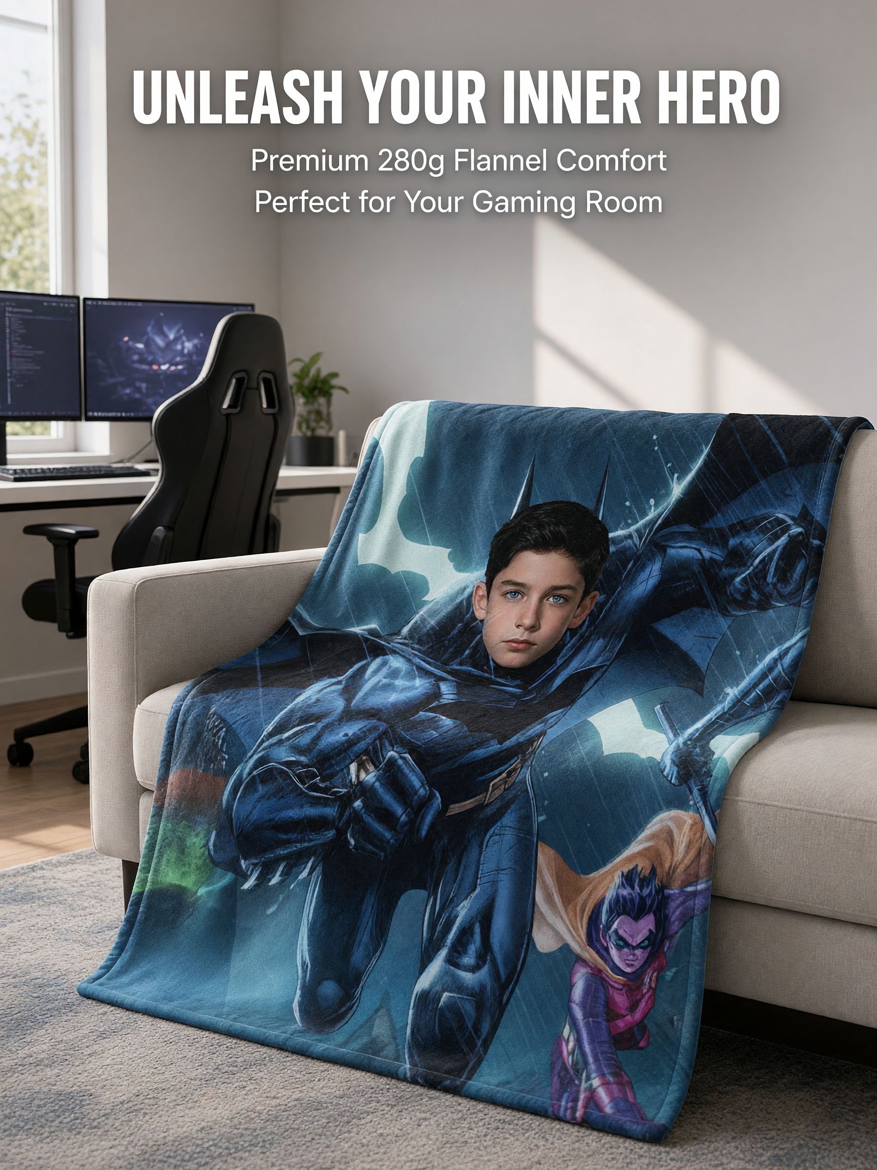 Custom Photo Face Superhero Flannel Blanket Personalized Comic Portrait Throw Ultra Soft Skin Friendly Fleece Bed Couch