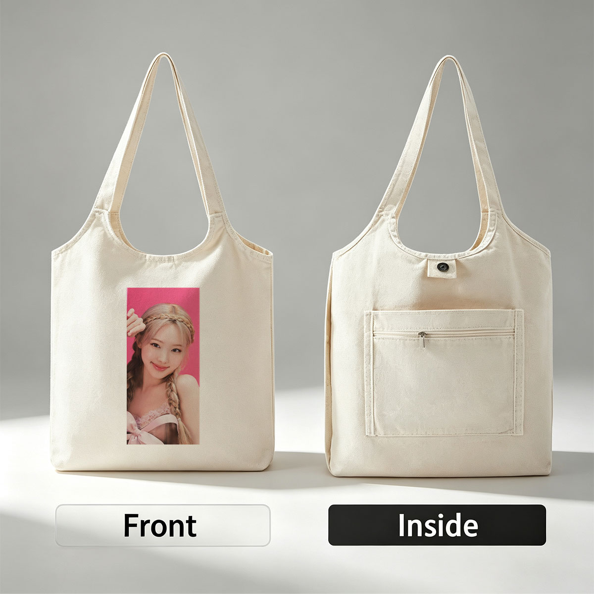 LISA from BLACKPINK in a Sweet Pink Outfit with Braided Hair and Soft Smile - Canvas shoulder bags/