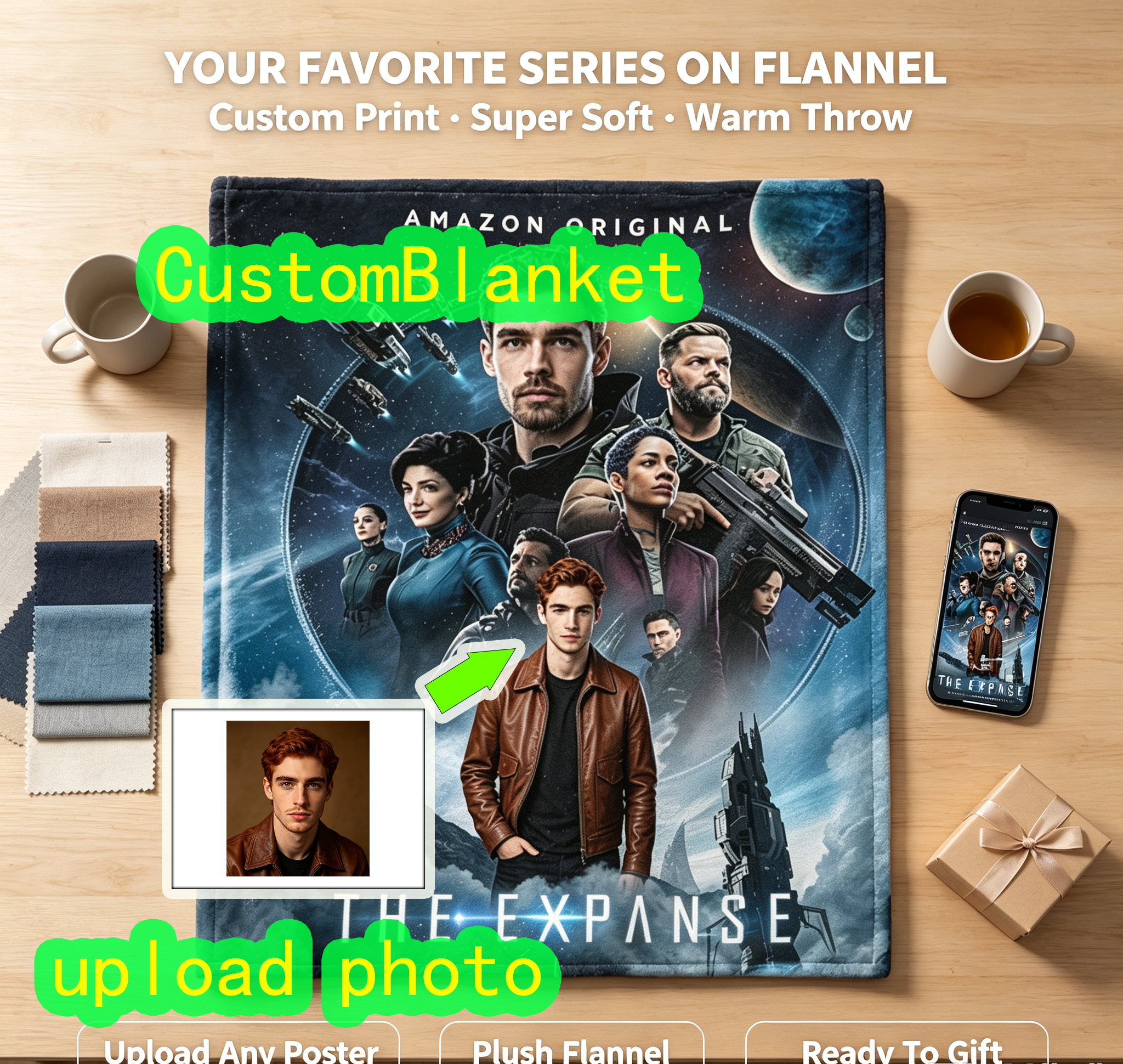 Custom Face Blanket The Expanse TV Show Flannel Blanket Cozy Space Sci-Fi Fan Gift for Men Women Kids Perfect Birthday or Holiday Present