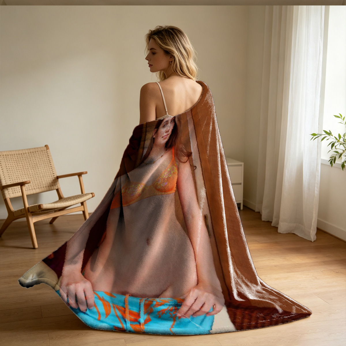 Leopard Print Sheer Robe Kneeling Seduction - Blanket