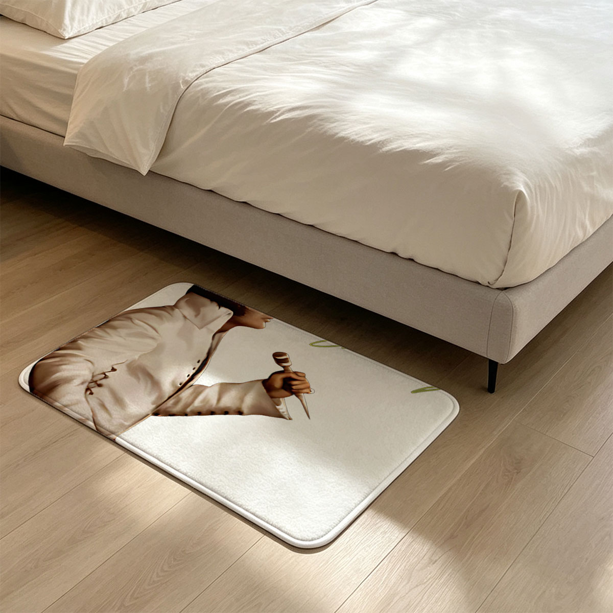 Elvis Presley in White Suit Holding Microphone, Signature Included - Flannel floor mat