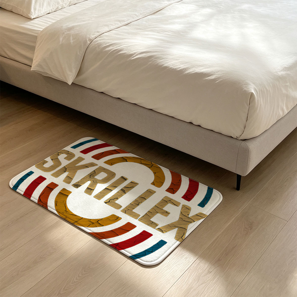 Skrillex Logo with Rainbow Rings and Cracked Texture Design - Flannel floor mat