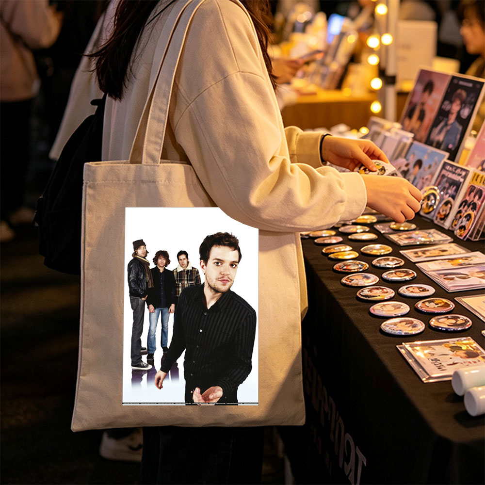Coldplay Band Members in Studio Portrait with Lead Singer in Foreground - Canvas tote bags