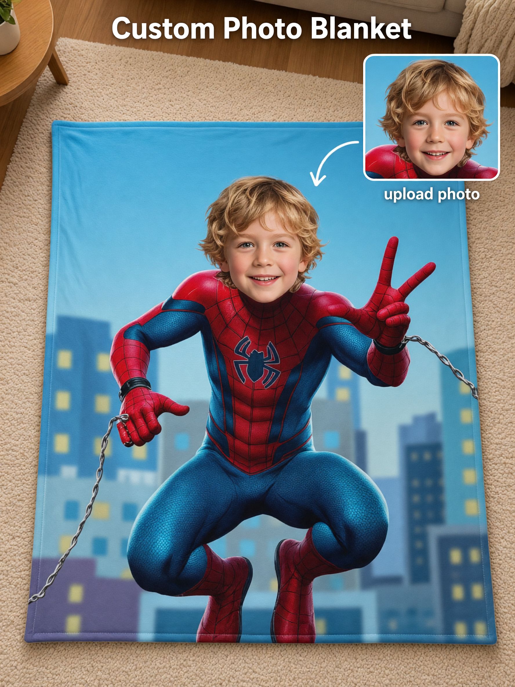 Personalized Custom Face Superhero Flannel Fleece Blanket Ultra Soft Cozy Throw Bed Couch Gift for Kids