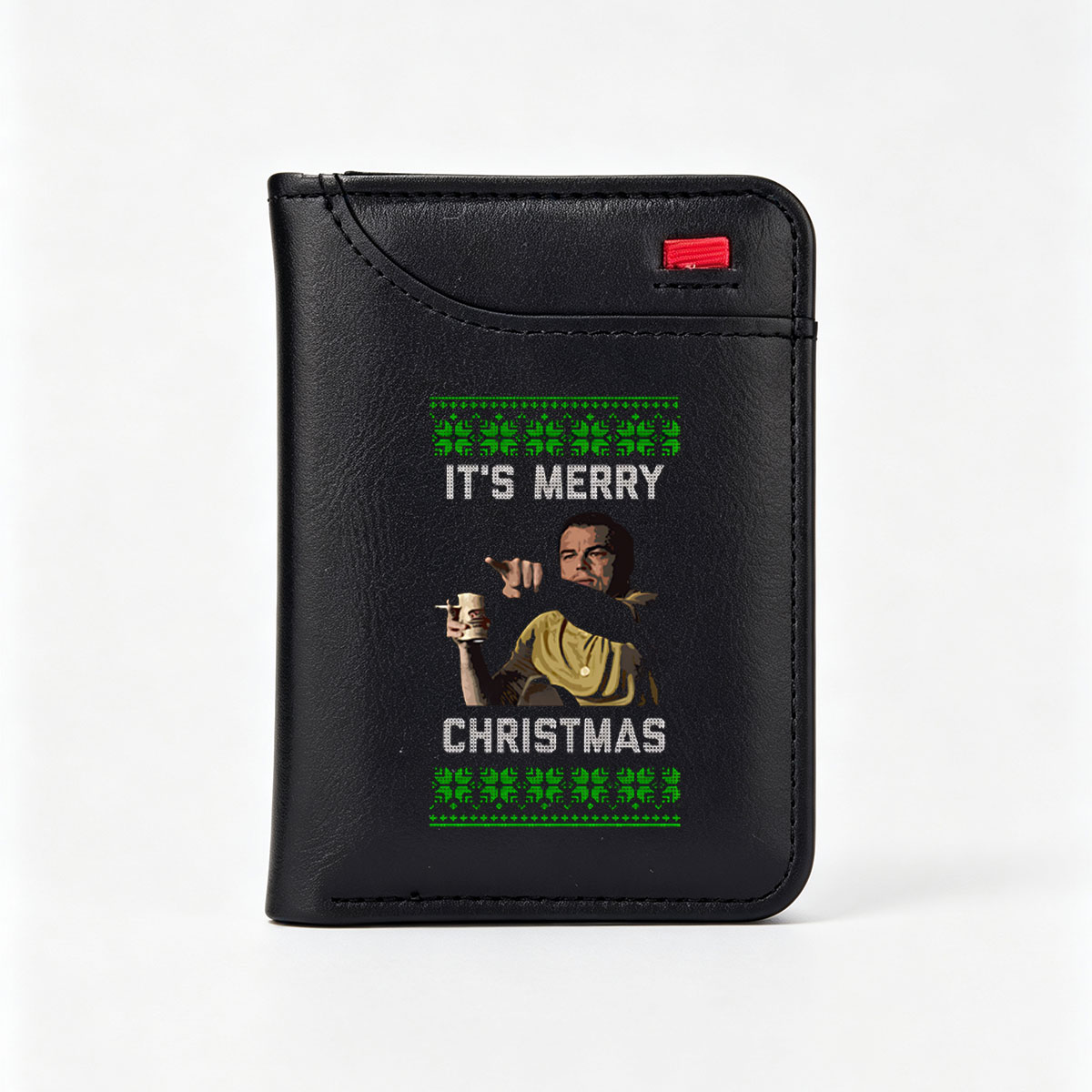 Obama in Christmas Sweater Holding Mug, Pointing, 