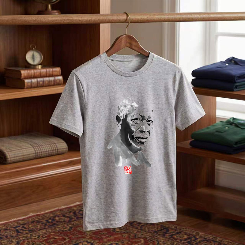 Abstract Portrait of a Man with Ink Blot Style and Red Seal - Tee