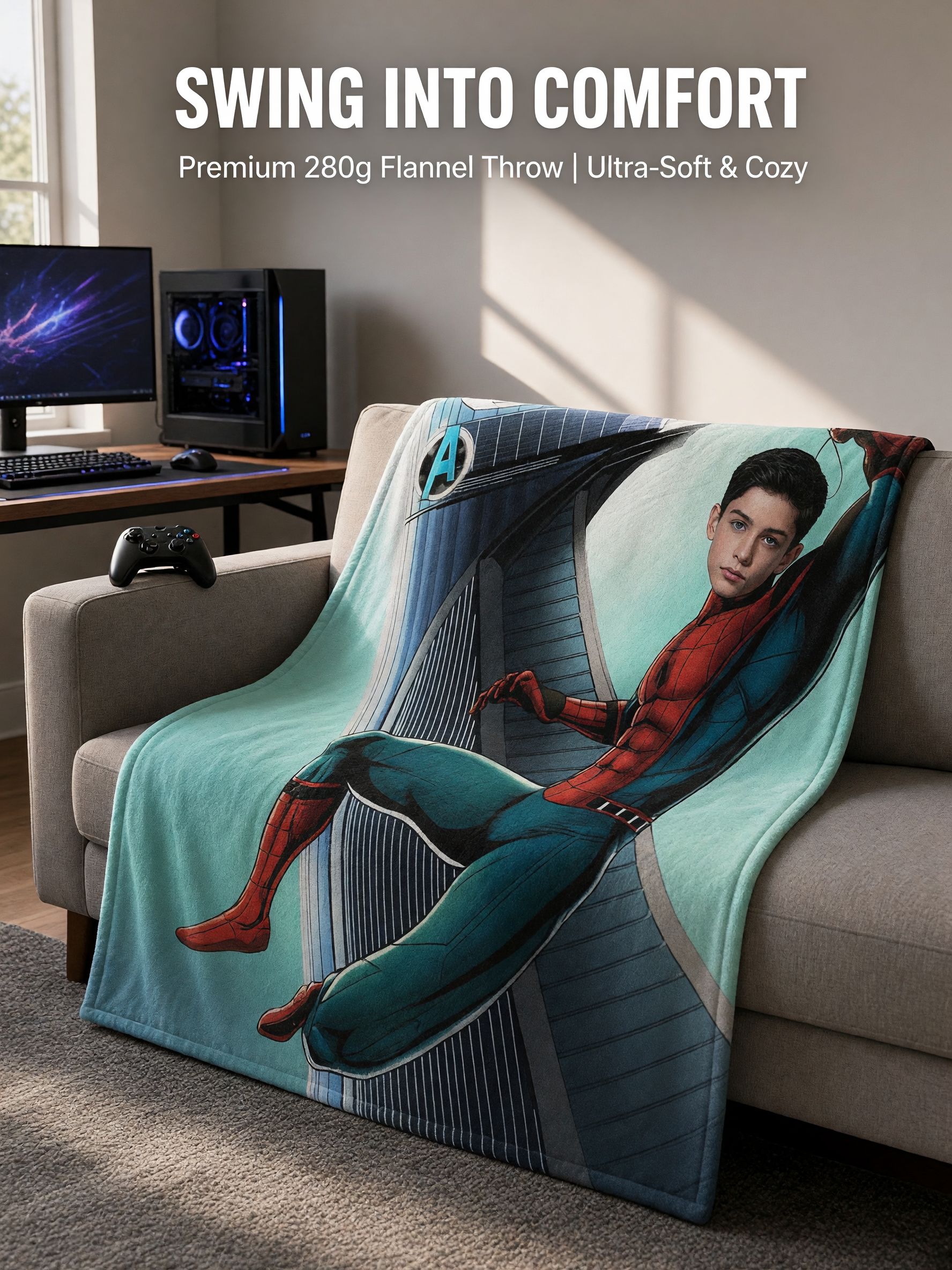 Custom Face Superhero Flannel Blanket Personalized Photo Soft Plush Throw for Bed Couch Ideal Cozy Keepsake Gift