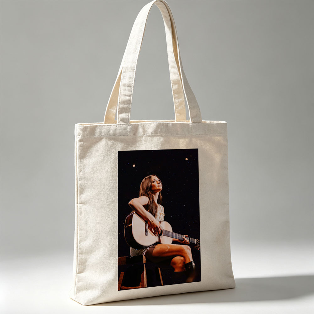 Lana Del Rey Playing Acoustic Guitar on Stage in a Starry Night Setting - Canvas tote bags