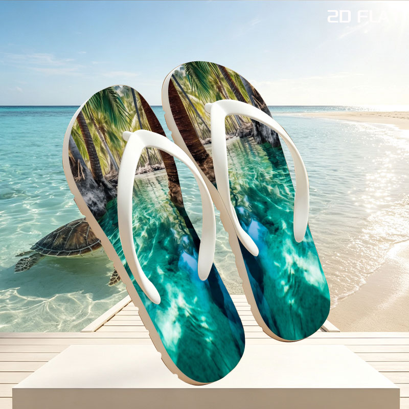 Crystal Clear Water Among Palm Trees -  flip-flops