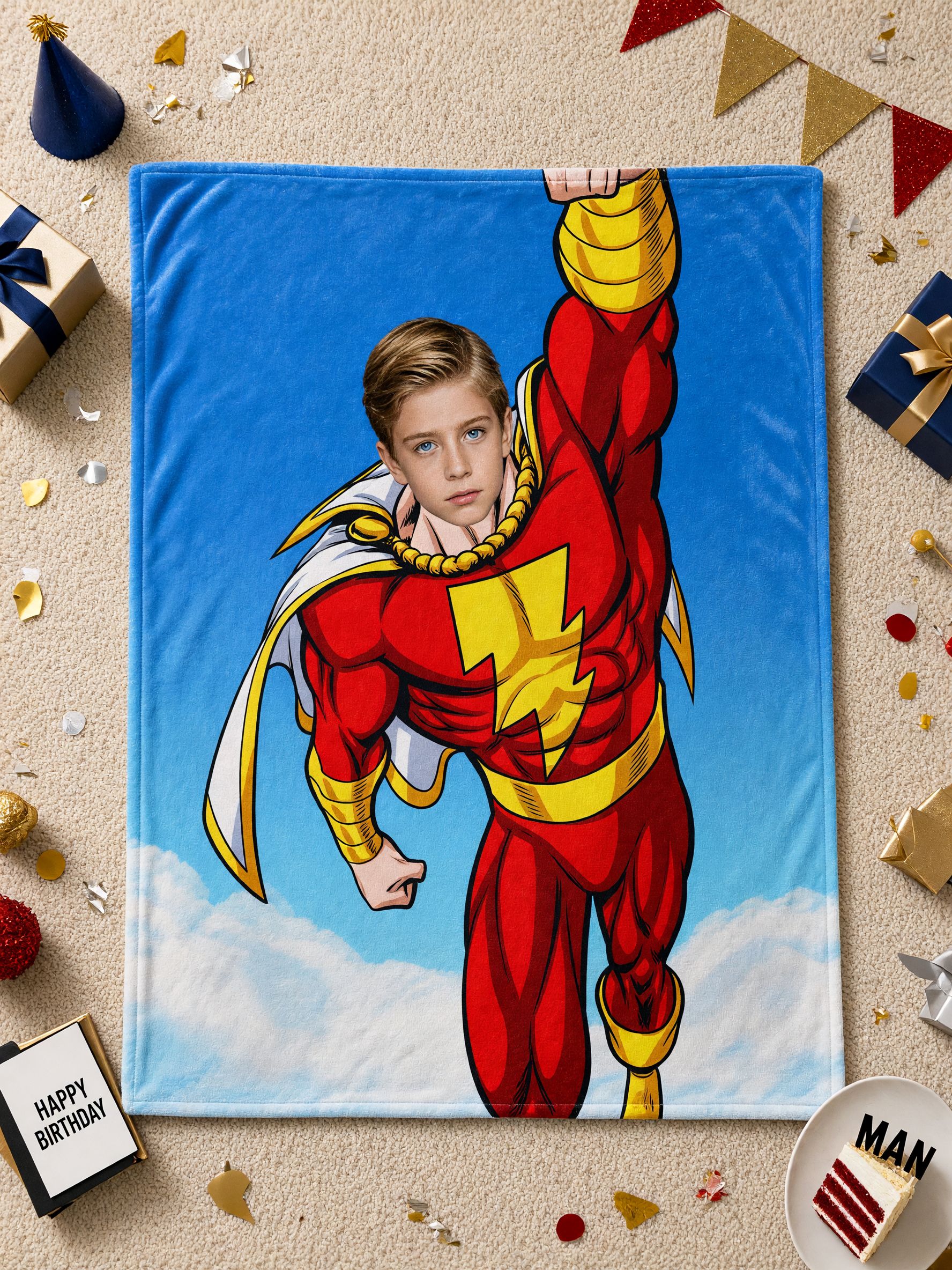Custom Photo Superhero Flannel Blanket, Personalized Hero Face Soft Fleece Throw, Unique Cozy Gift for Kids and Fans