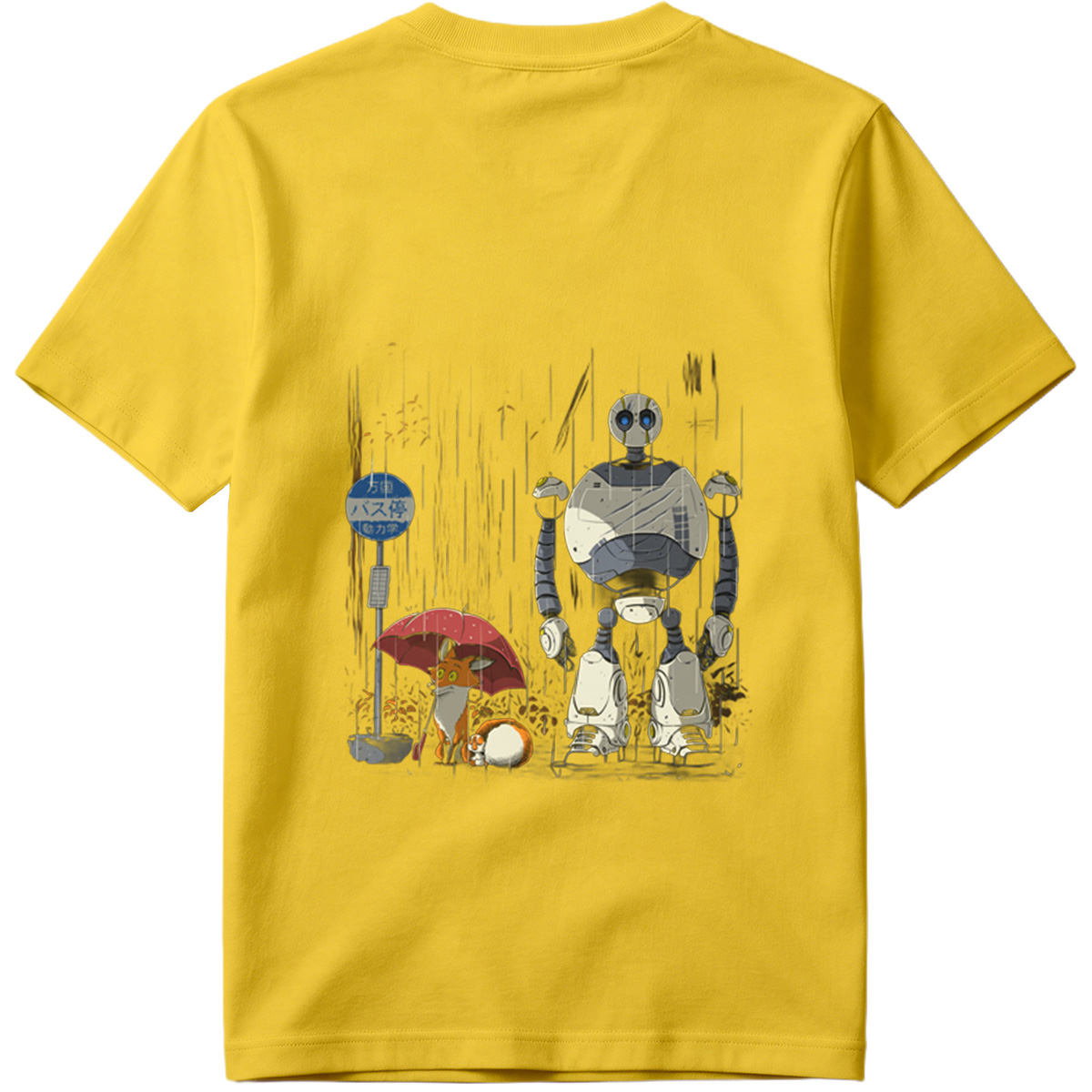 Fox and Robot Wait in the Rain - Tee