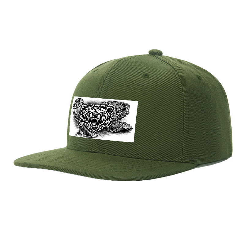 Flat Brim Baseball Cap Bear Head Tactical Art Print Streetwear Underground Skate Style for Basketball Court Skate Park Urban Scene Men Women Hip Hop Riders