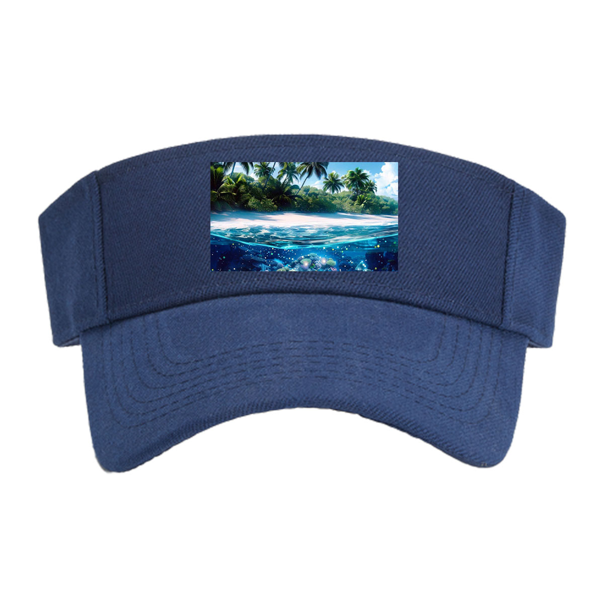 Tropical Paradise with Vibrant Coral Reef and Palm Trees -  Visor cap