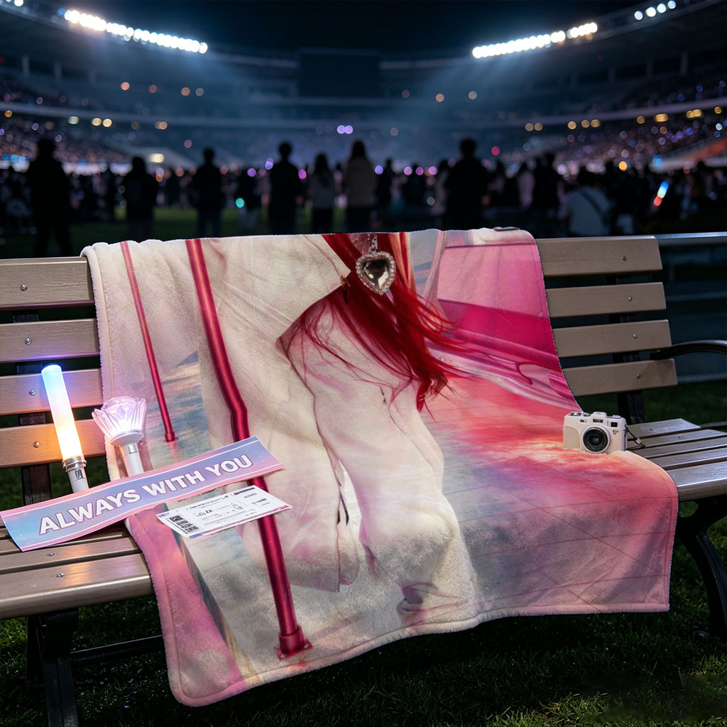 Nicki Minaj in a Pink Fantasy Scene with Futuristic Bus and Clouds - Blankets