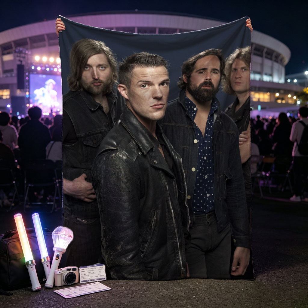 Imagine Dragons Band Members in Stylish Outfits Against Dark Background - Blankets