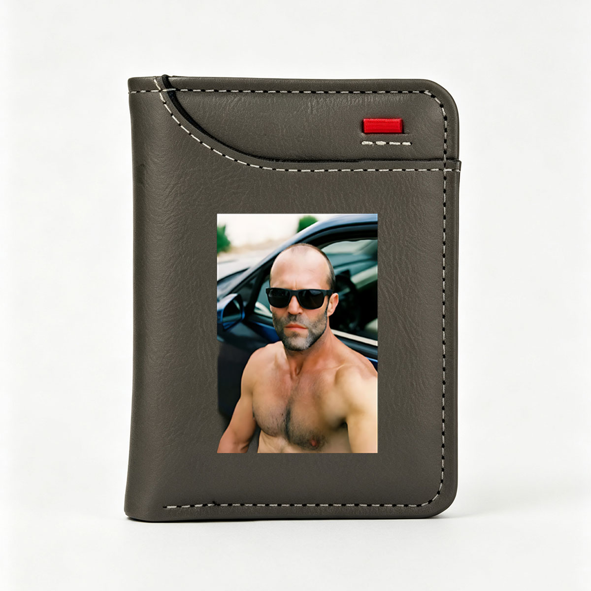 Jason Statham shirtless in sunglasses near car - Vertical Style Wallet