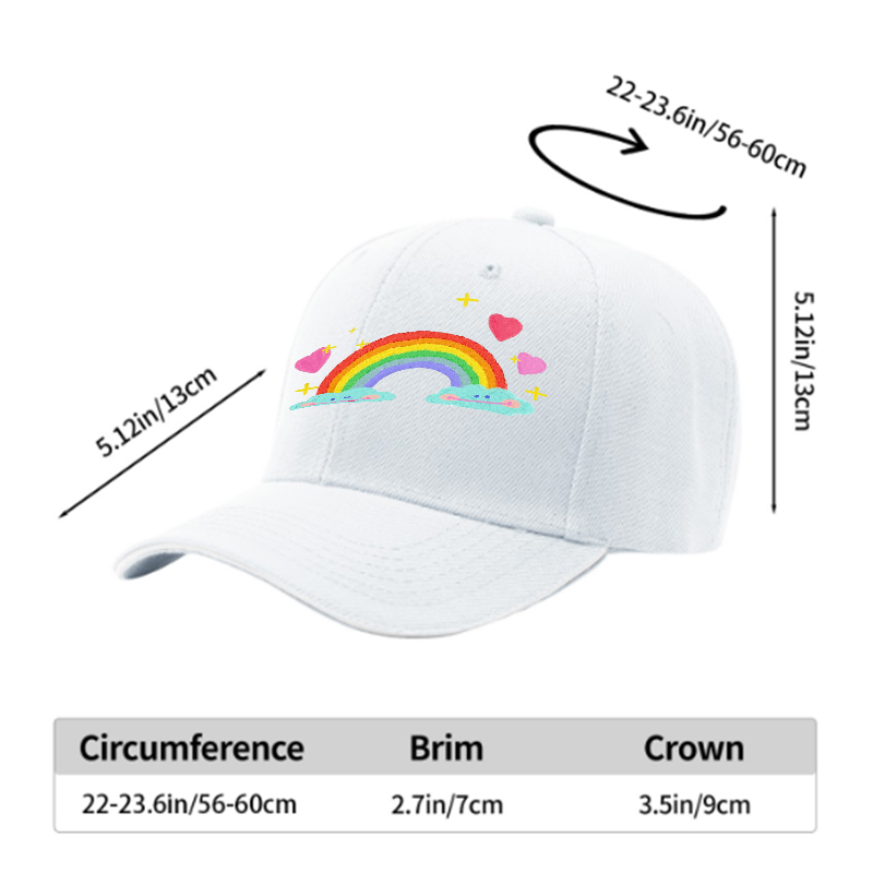 Unisex Classic Sandwich Hat with Rainbow Clouds and Hearts Print - Perfect for Casual Outings, Festivals, and Everyday Wear - Ideal for Teens and Young Adults Seeking Fun, Colorful Accessories