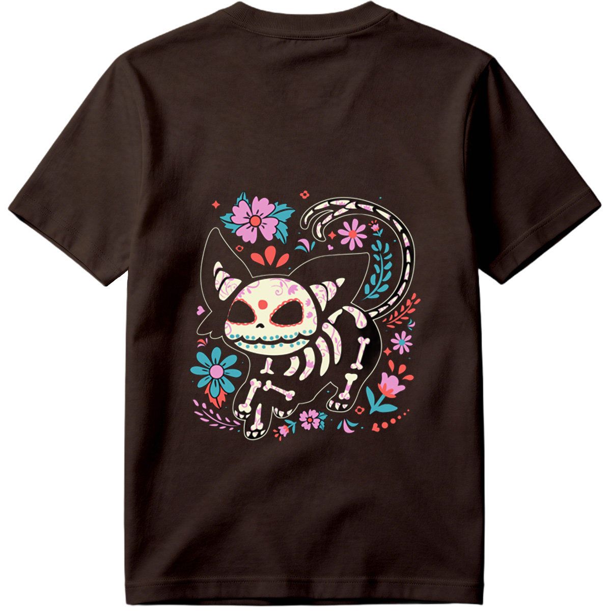 Day of the Dead Cat: Sugar Skull Feline with Floral Design - Tee