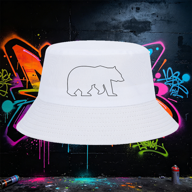 Unisex Fisherman Hat with Bear Outline Print and Minimalist Design, Classic Adjustable Sun Hat for Outdoor Activities, Perfect for Hiking, Camping, and Daily Wear, Suitable for Men and Women Seeking Stylish and Functional Headwear