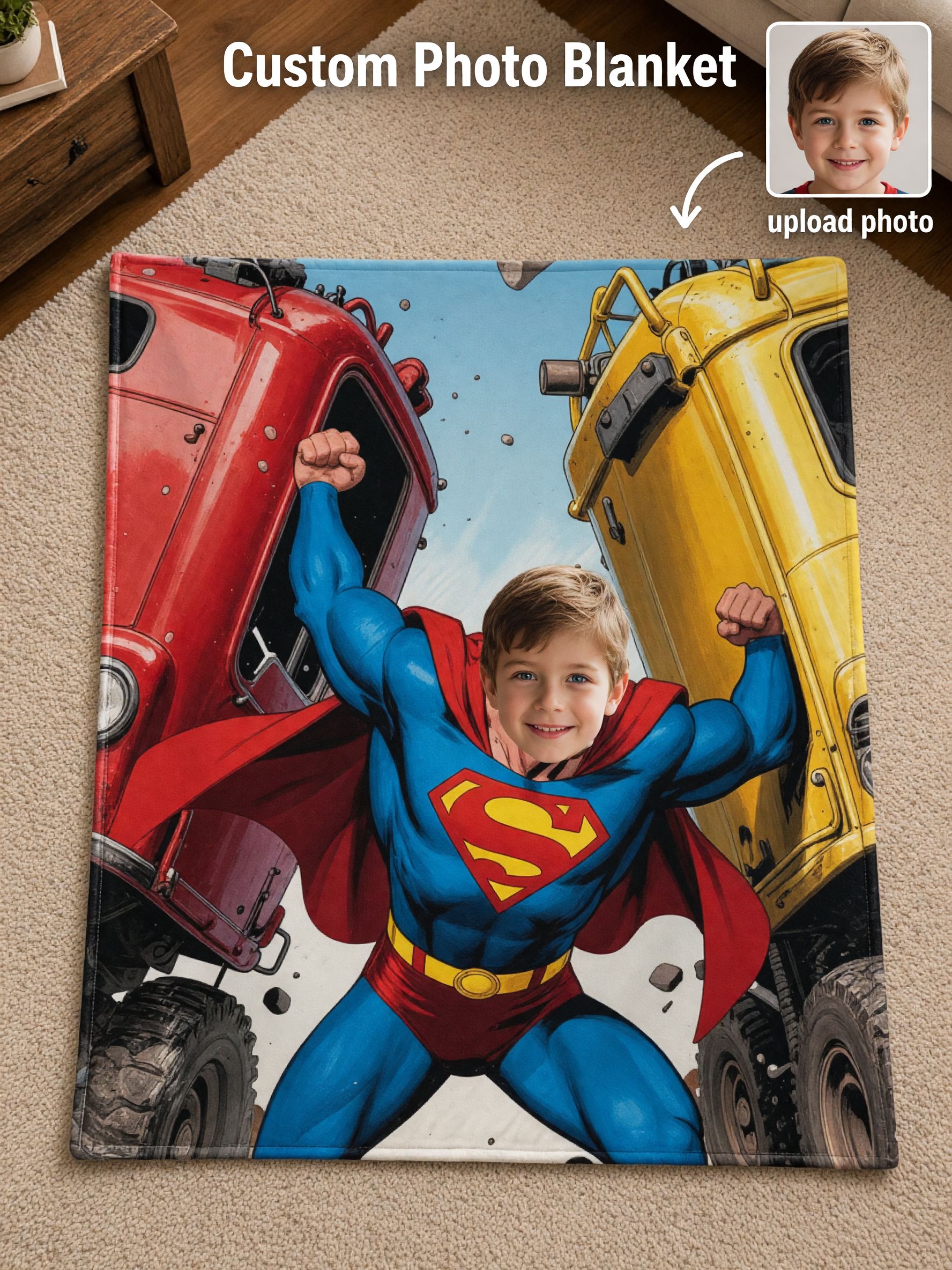 Custom Superhero Face Photo Blanket, Soft Anti-Pilling Flannel Throw for Bed and Couch, Personalized Cozy Keepsake Gift