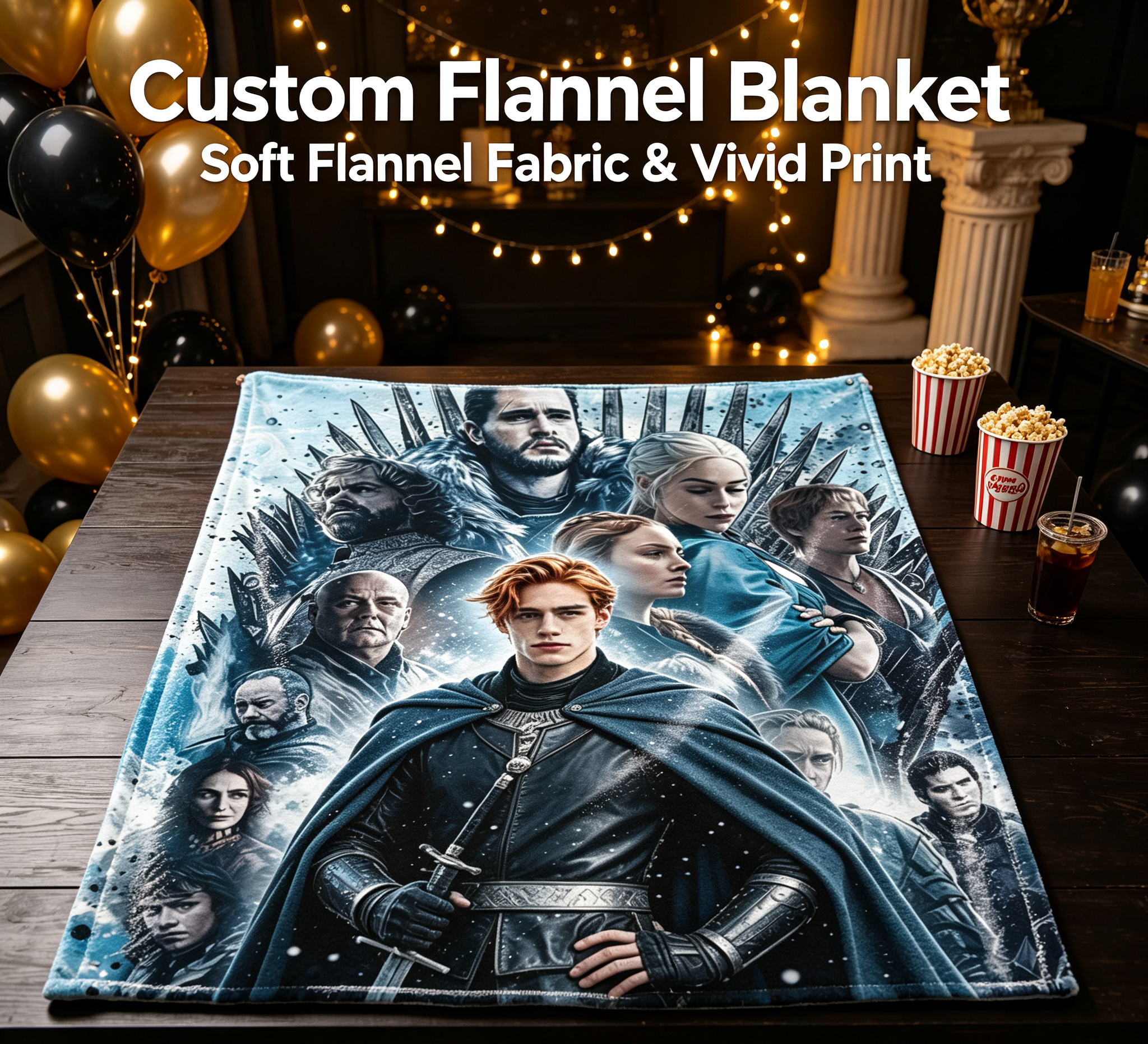 Custom Face Blanket Game of Thrones The Final Season Flannel Blanket for Couch, Bed, or Travel Perfect Gift for Fans and Collectors