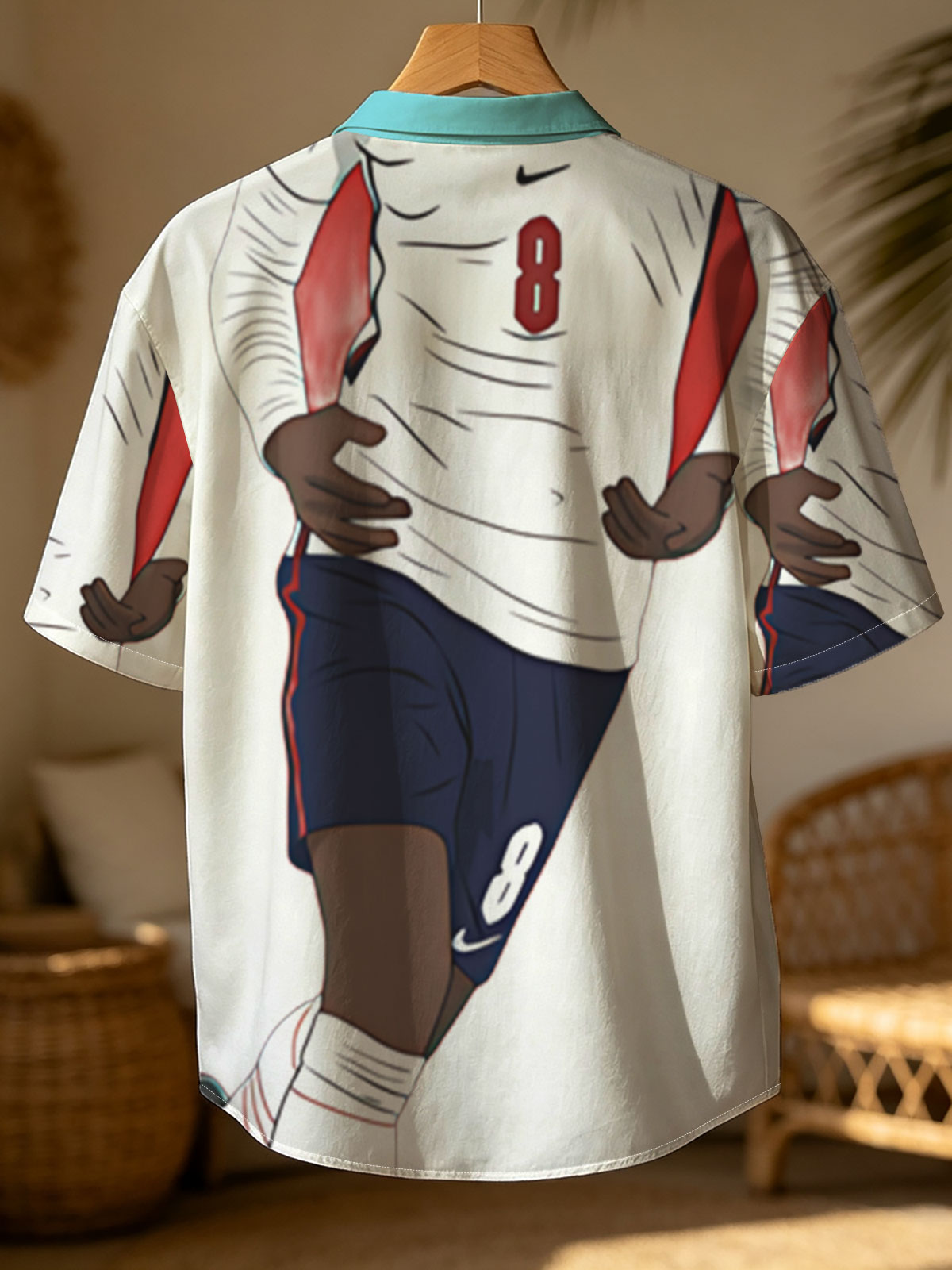 Soccer Player in White Jersey with Number 8 on Red Background -  Shirt