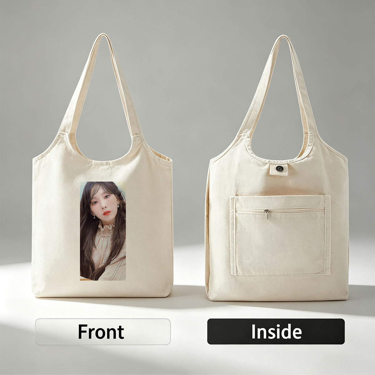 Taeyeon in a Soft Portrait with Long Hair and Delicate Earrings - Canvas shoulder bags/
