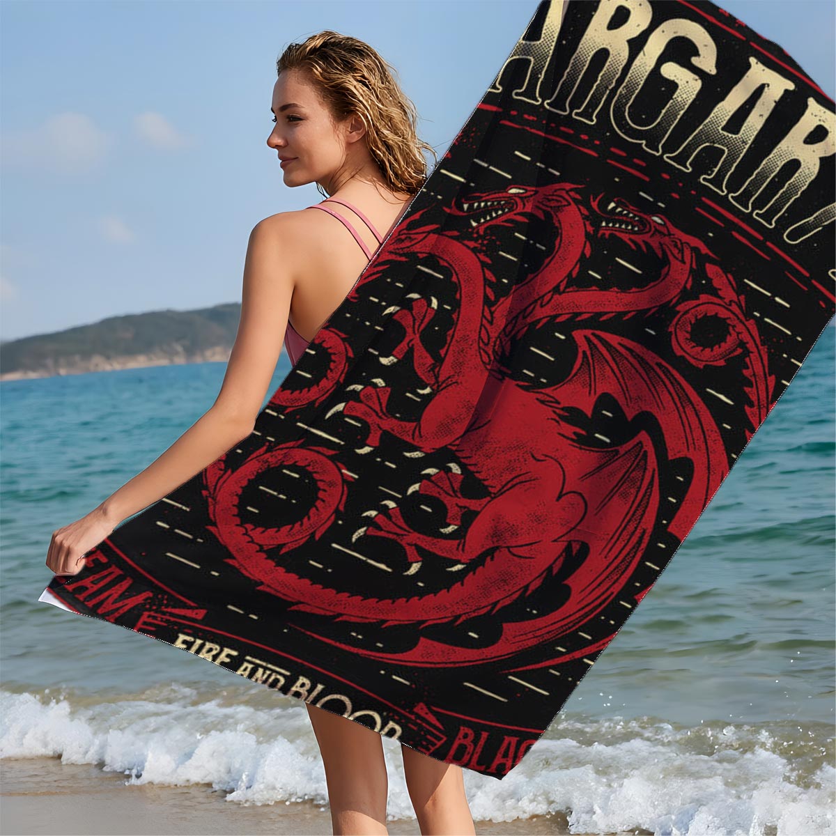House Targaryen - Fire and Blood, Three-Headed Dragon Symbol - Beach towels