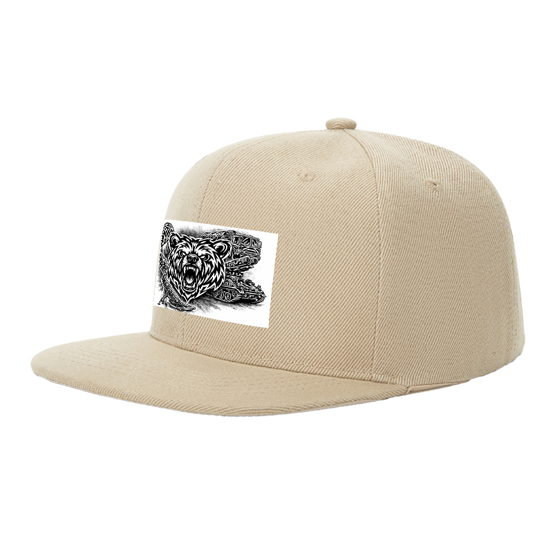 Flat Brim Baseball Cap Bear Head Tactical Art Print Streetwear Underground Skate Style for Basketball Court Skate Park Urban Scene Men Women Hip Hop Riders