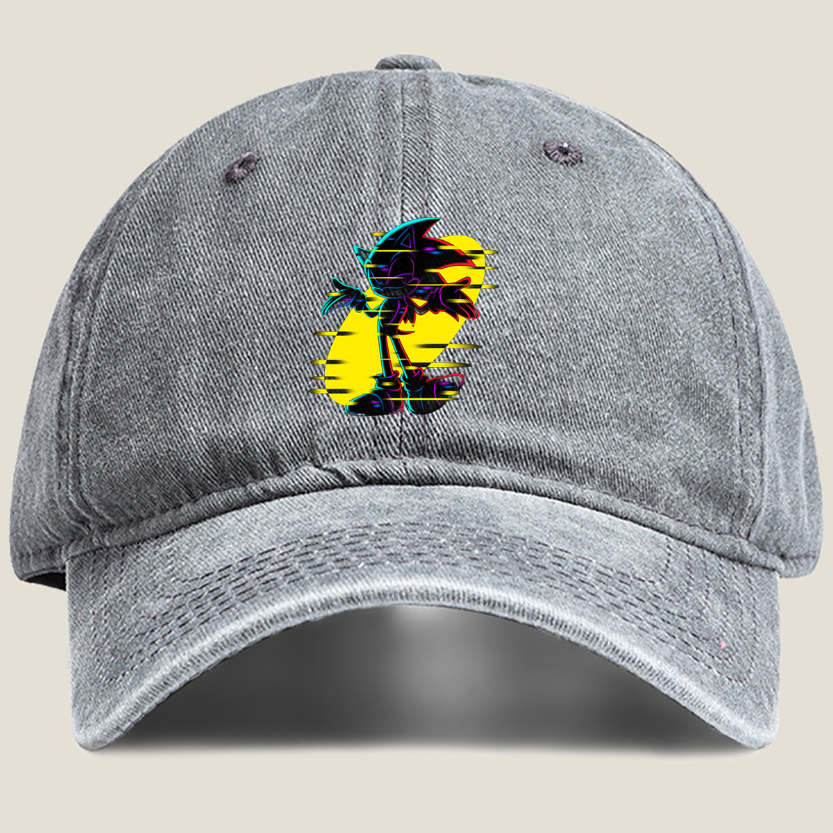 Sonic the Hedgehog: Neon Glitch Art - Washed Denim - Baseball Cap