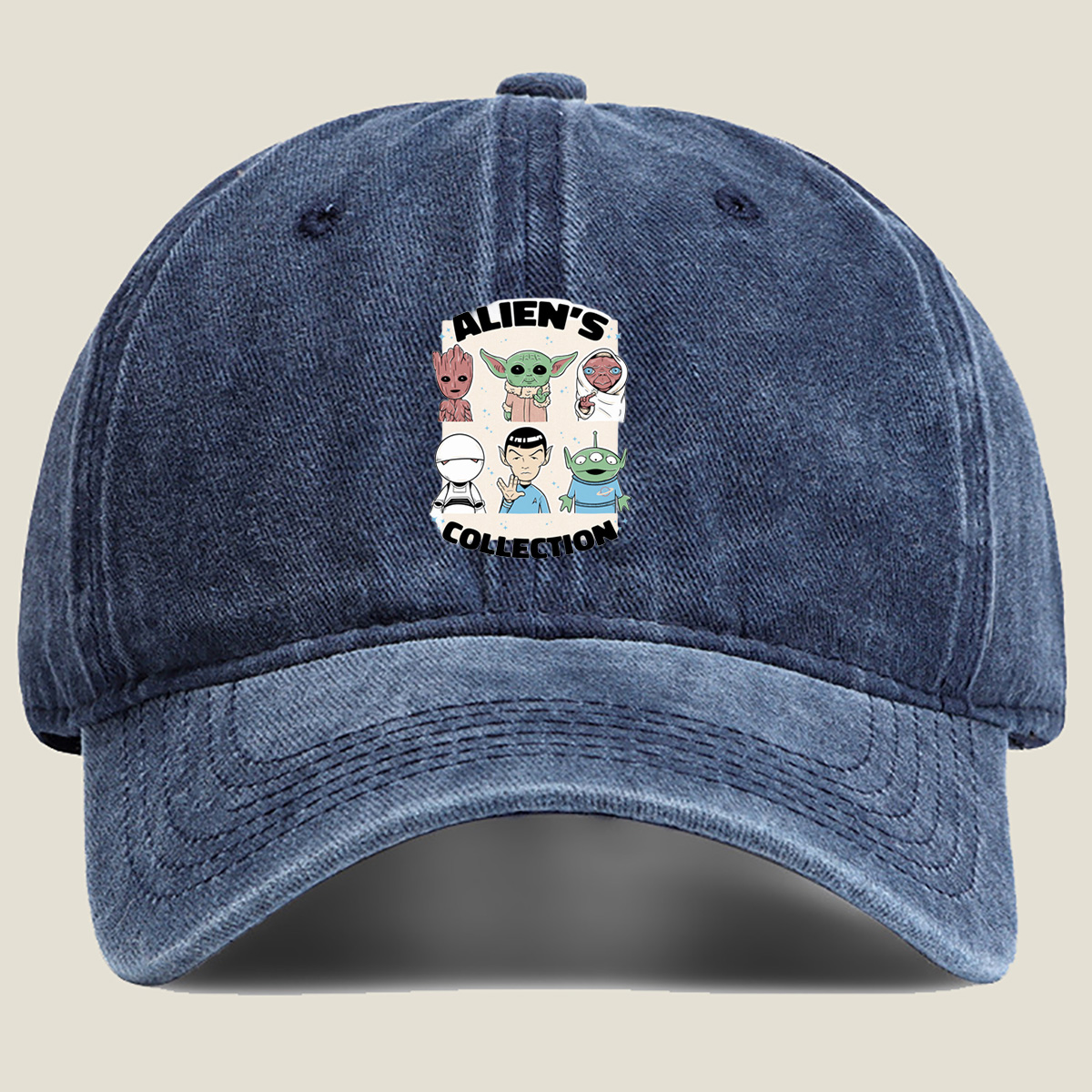 Alien's Collection: Groot, Yoda, Jabba, Baymax, Spock, and Alien - Washed Denim - Baseball Cap