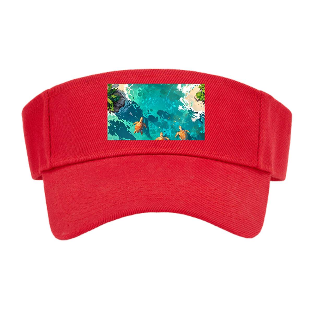 Turtles swimming in crystal-clear tropical waters near sandy shores and palm trees. -  Visor cap