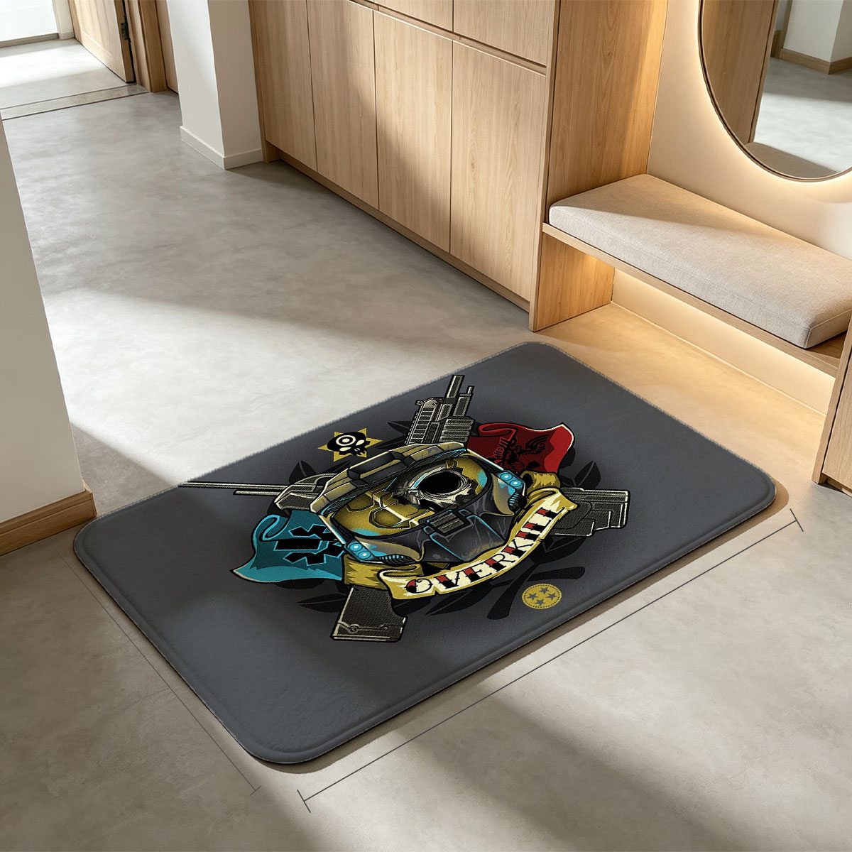 Overkill: Tactical Skull with Crossed Guns and Flags - Flannel floor mat
