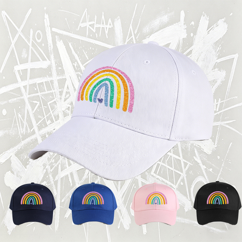 Unisex Classic Baseball Cap with Glitter Rainbow Print and Heart Design – Perfect for Outdoor Activities, Casual Wear, and Festival Events – Ideal for Adults Seeking Fun and Colorful Fashion Accessory