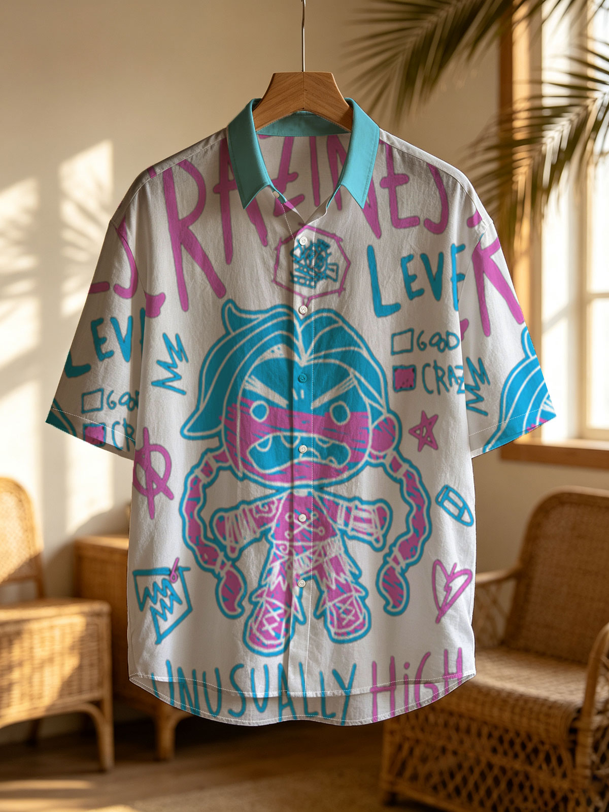 Craziness Level: Unusually High - Animated Character with Blue Hair and Pink Stripes -  Shirt