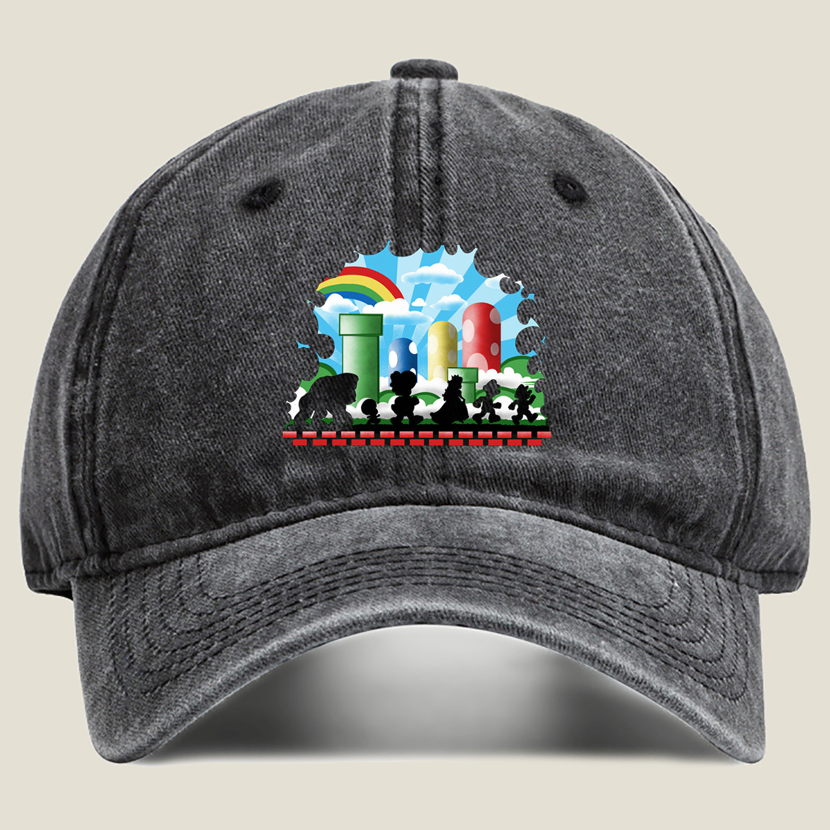 Super Mario Silhouettes: Koopa, Toad, Princess, Mario, and Luigi - Washed Denim - Baseball Cap